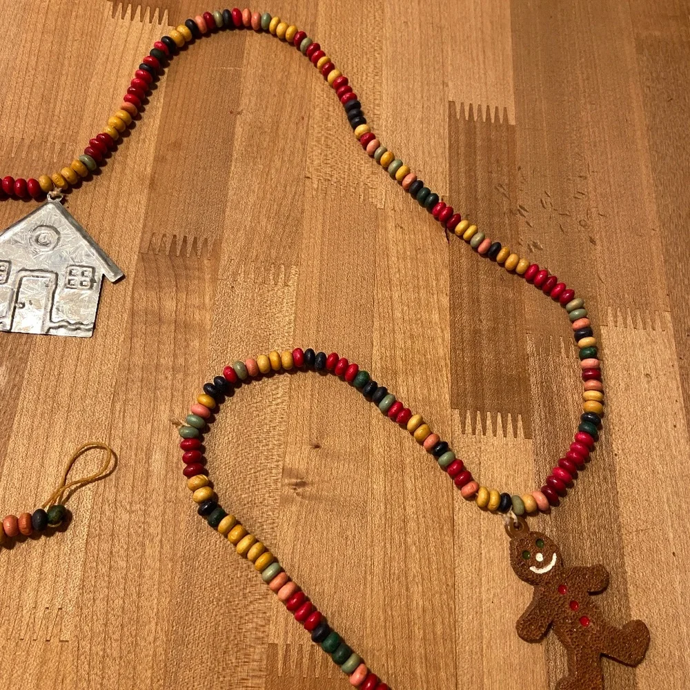 Vintage 8ft Gingerbread Beaded Christmas Garland Primitive Decor